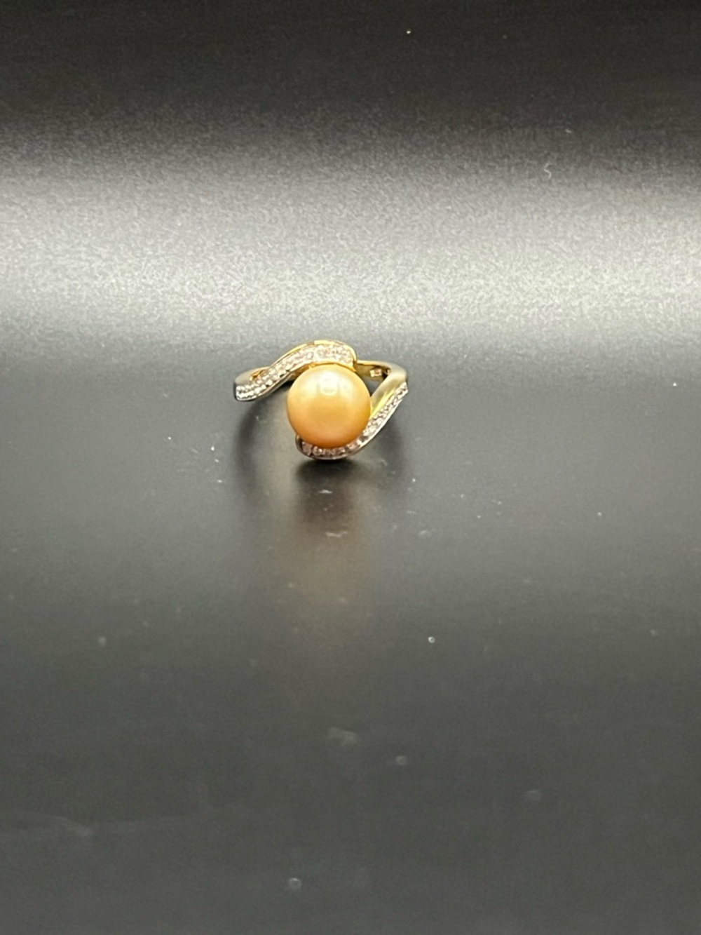 Gold Pearl Swirl Ring with Champagne Pearl Sterling Silver
